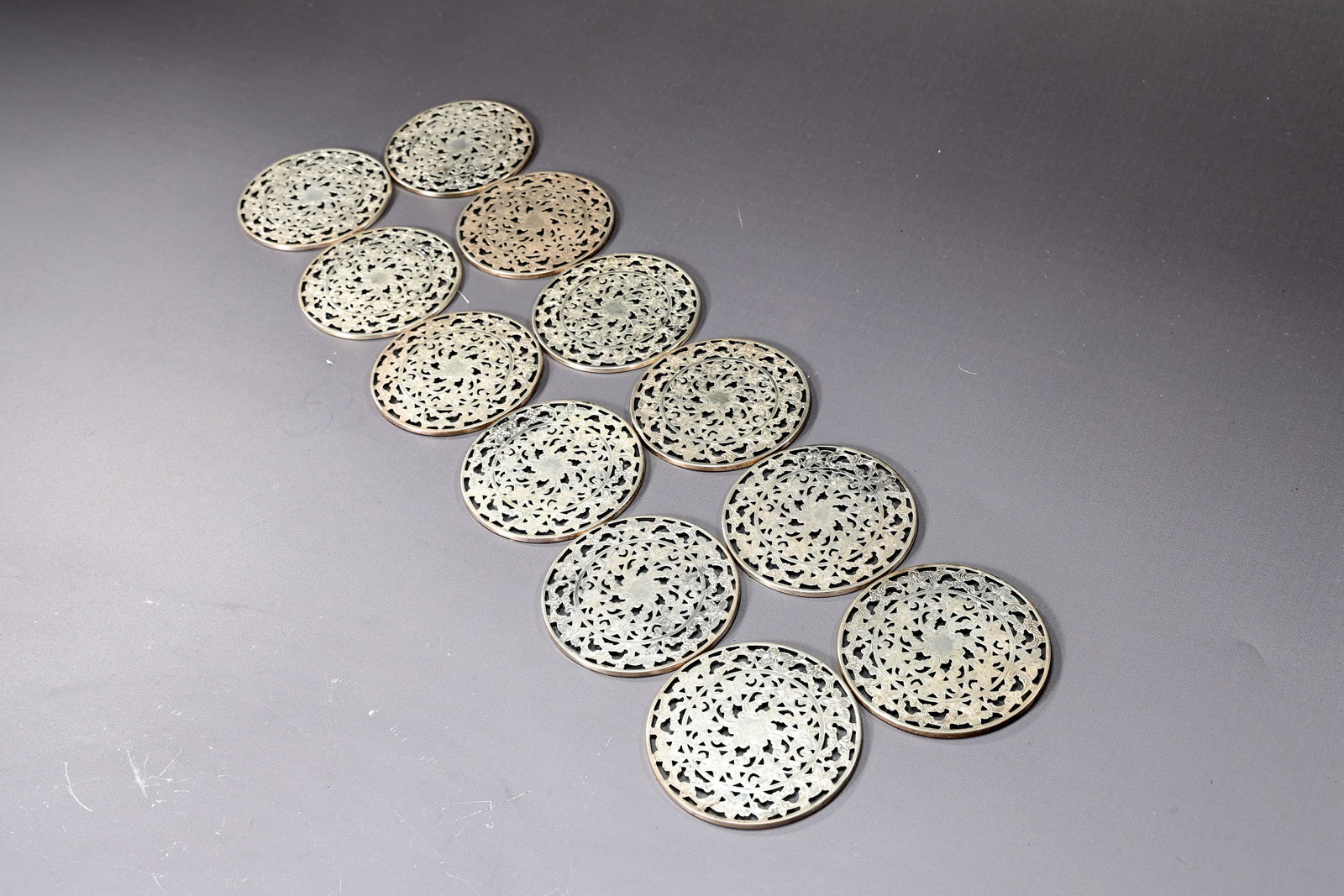 Sterling Silver Art Nouveau Filigree Overlay Trivets Coaster Set Of 12 - 7