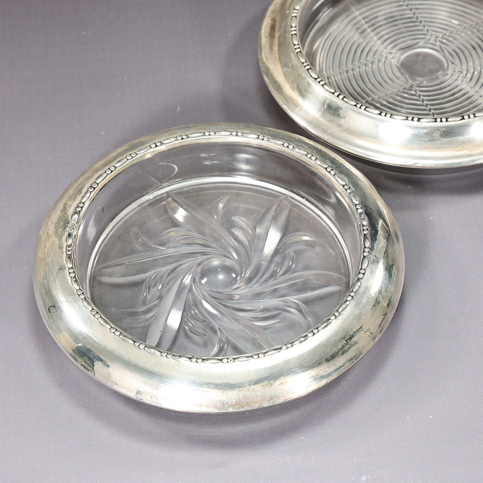 Set Of 2 Large Sterling Silver Bottle Coasters Include Amston - 3