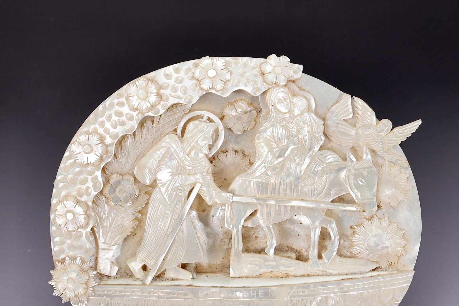 Vintage Nativity Scene Carved Mother Of Pearl Bethlehem - 2