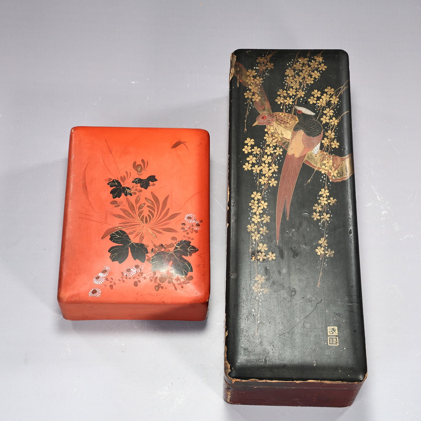 Collection Of Japanese Lacquer Boxes With Hand Painted Bamboo Vase - 3