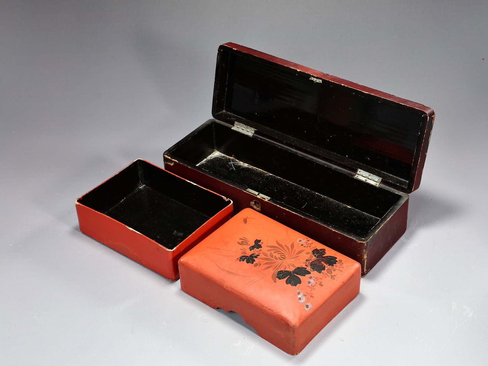 Collection Of Japanese Lacquer Boxes With Hand Painted Bamboo Vase - 4