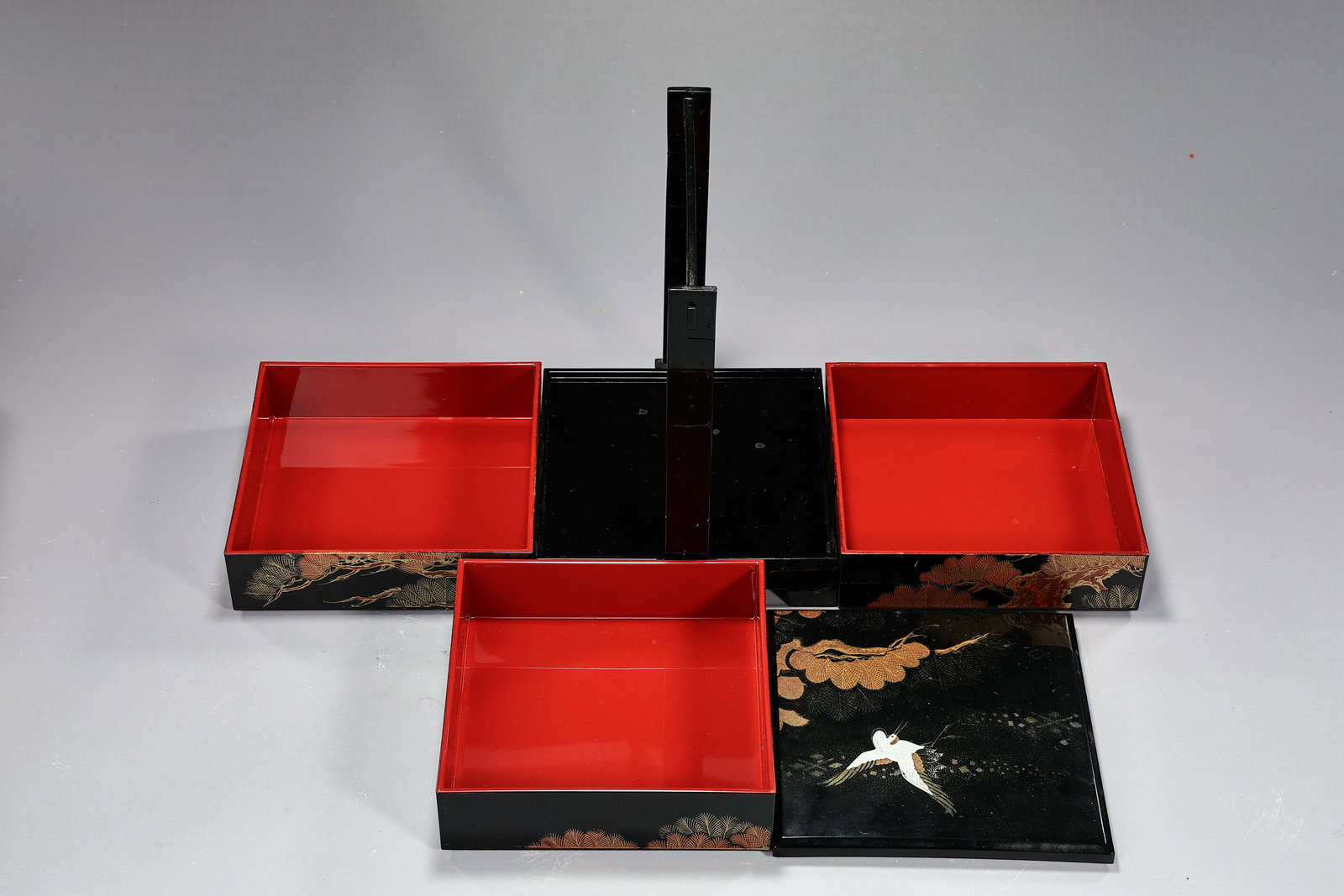 Collection Of Japanese Lacquer Boxes With Hand Painted Bamboo Vase - 6