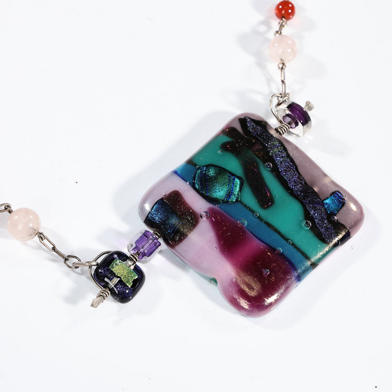 Vintage Glass Beaded Purse And Art Glass Necklace - 6