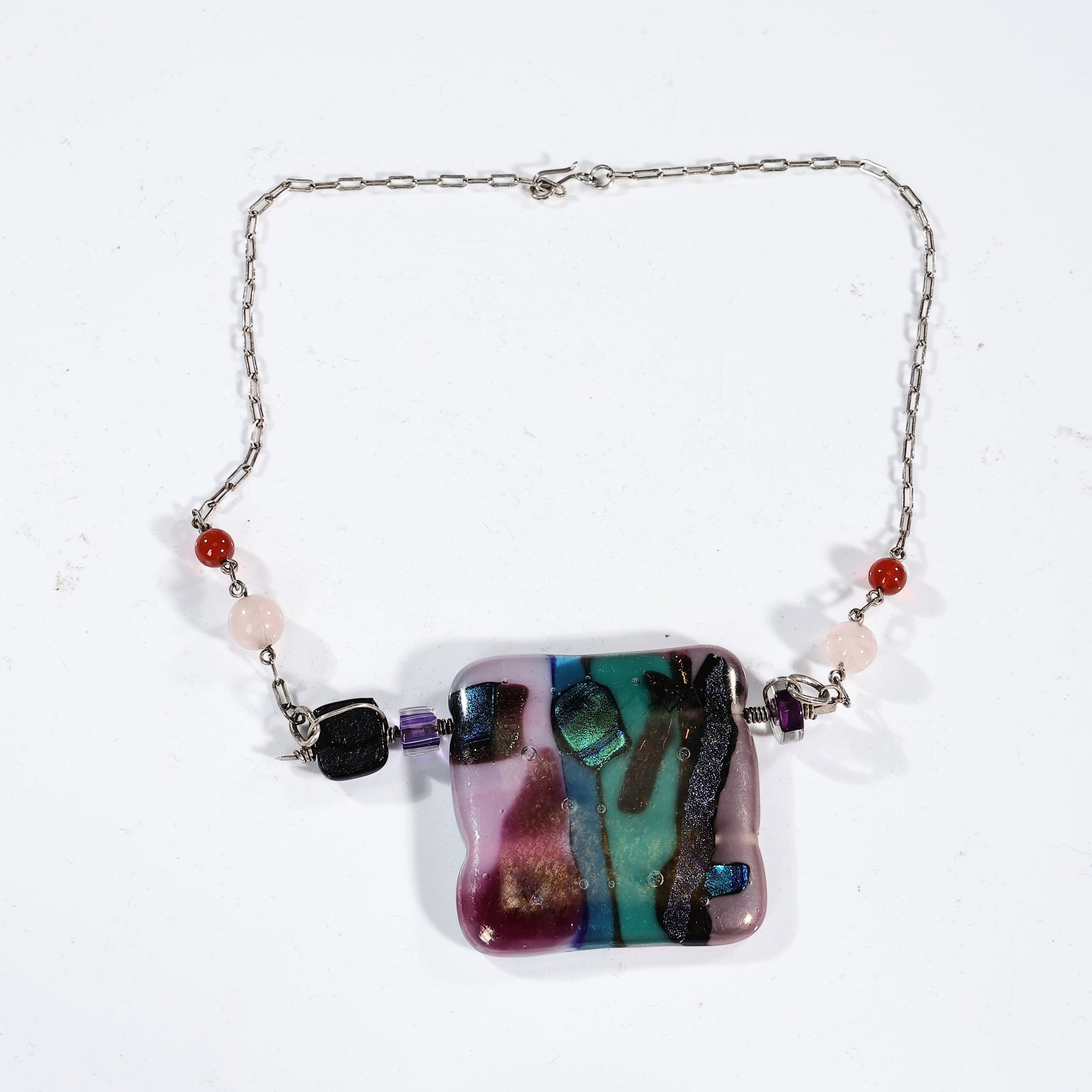 Vintage Glass Beaded Purse And Art Glass Necklace - 7