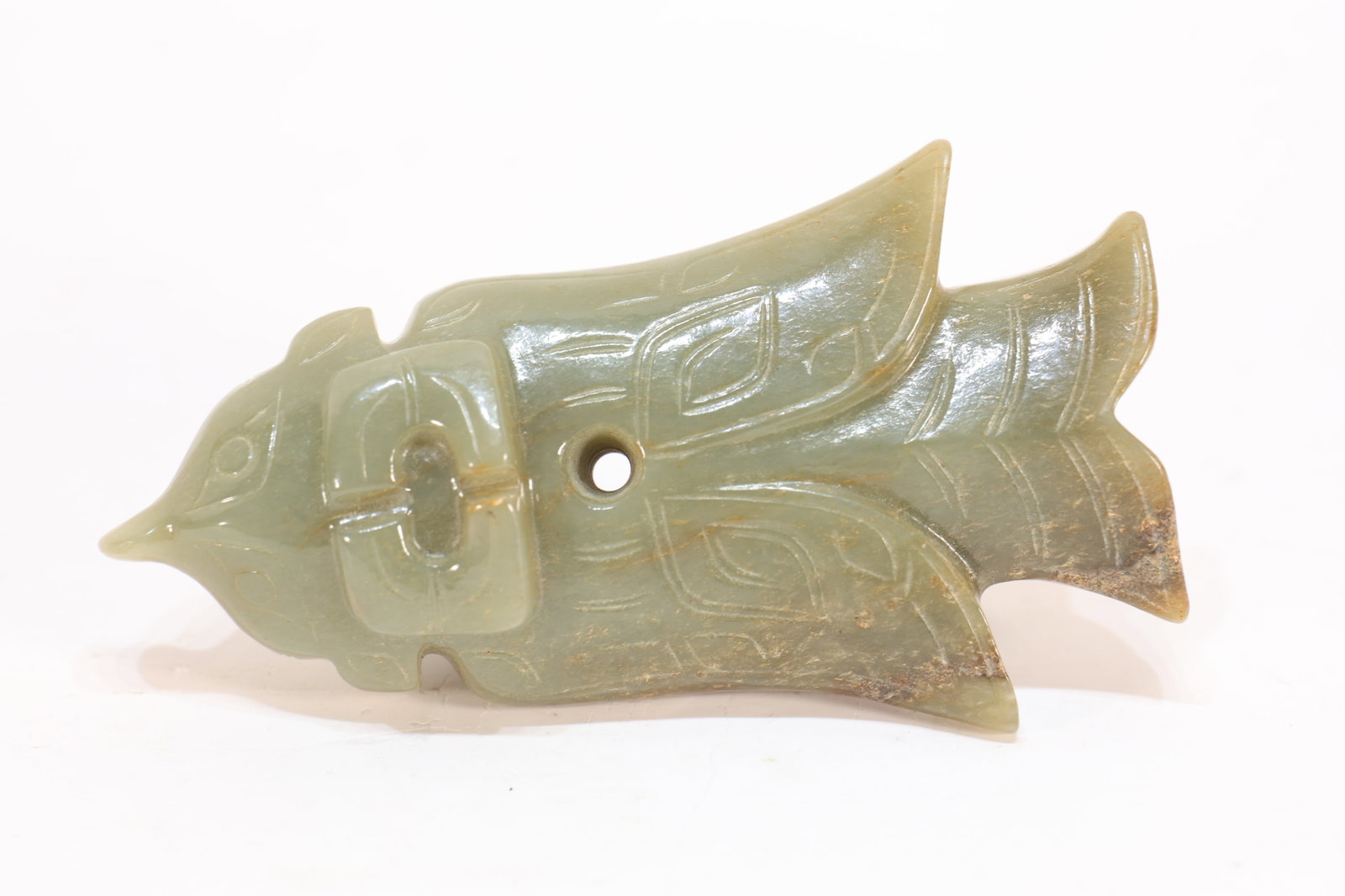 Jade Carved Beast Face Pattern Bird Shape Ornament (1 of 4)