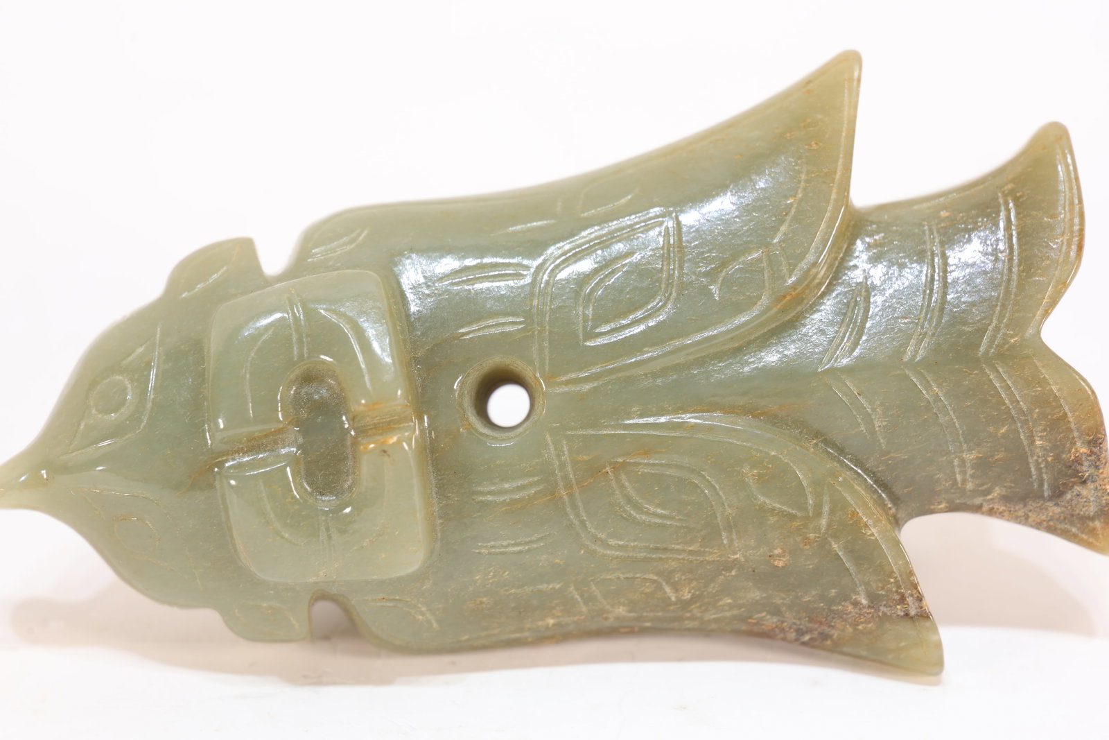 Jade Carved Beast Face Pattern Bird Shape Ornament - 2
