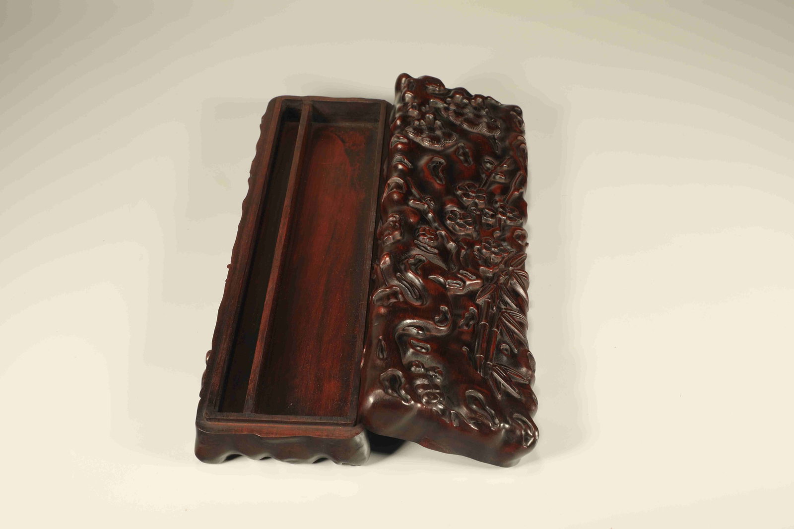 Huanghuali Wood Carved Pine Tree and Bamboo & Plum Flower Pattern Lid Box (1 of 6)