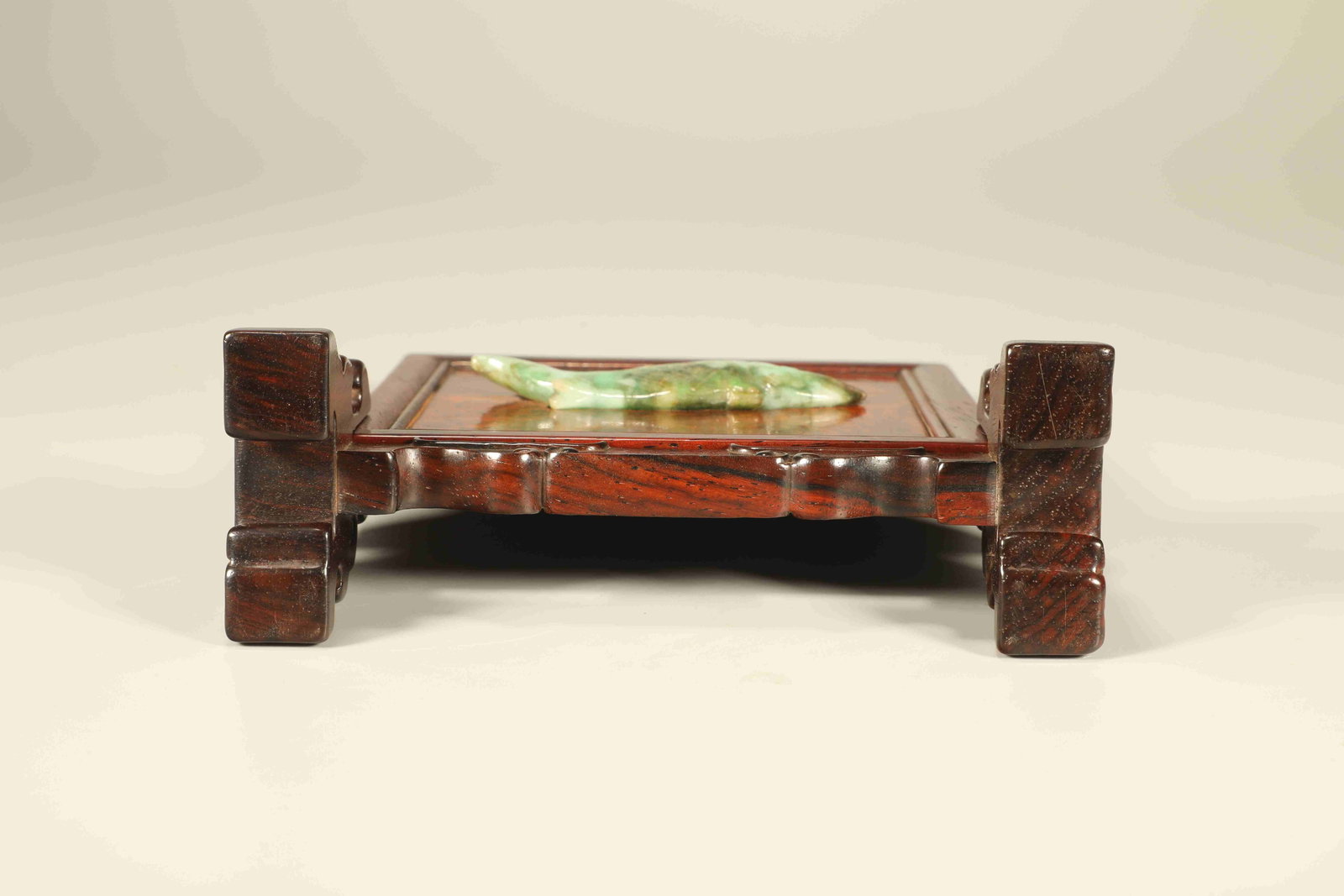 Huanghuali Wood Inlaid Cherry Wood and Jadeite Carved Fish Pattern Table Plaque - 6