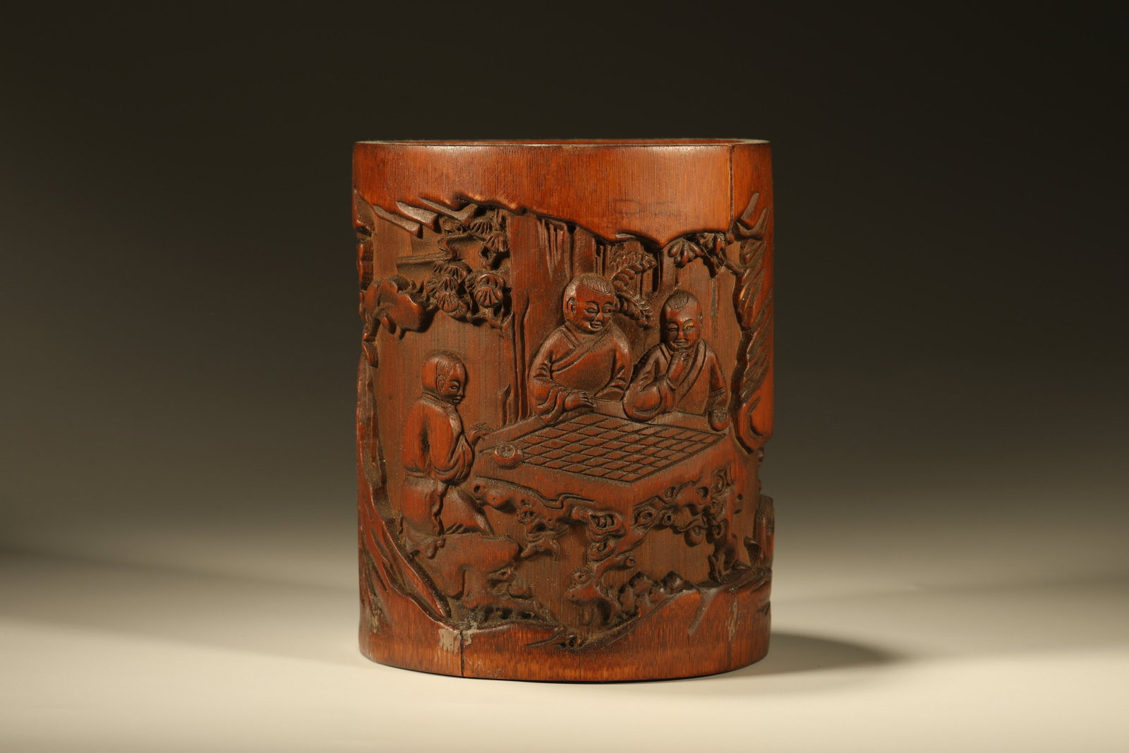 Bamboo Carved Playing Children Pattern Brush Pot - 3