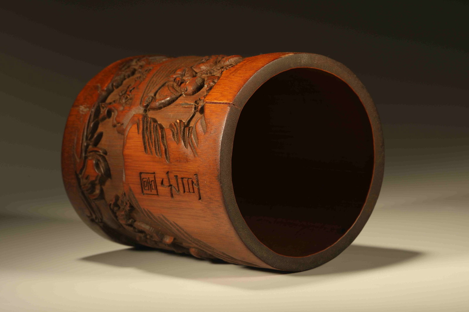 Bamboo Carved Playing Children Pattern Brush Pot - 5