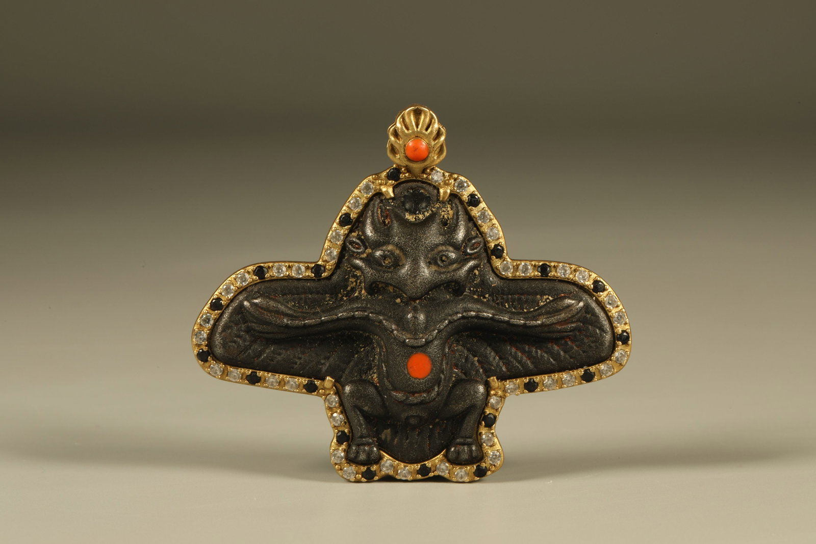 Tibetan Iron Carved Garuda Pattern Pendant - 2