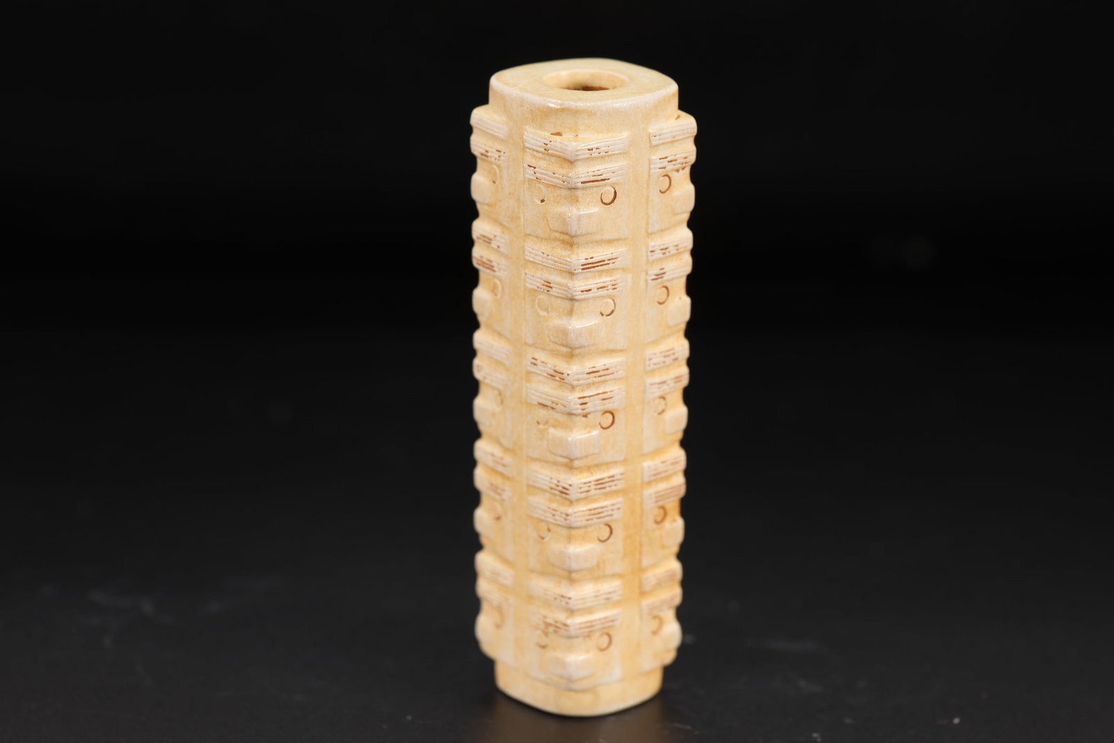 Jade Carved Beast Face Pattern Cong: Jade Carved Beast Face Pattern Cong (7 x 1.8cm)