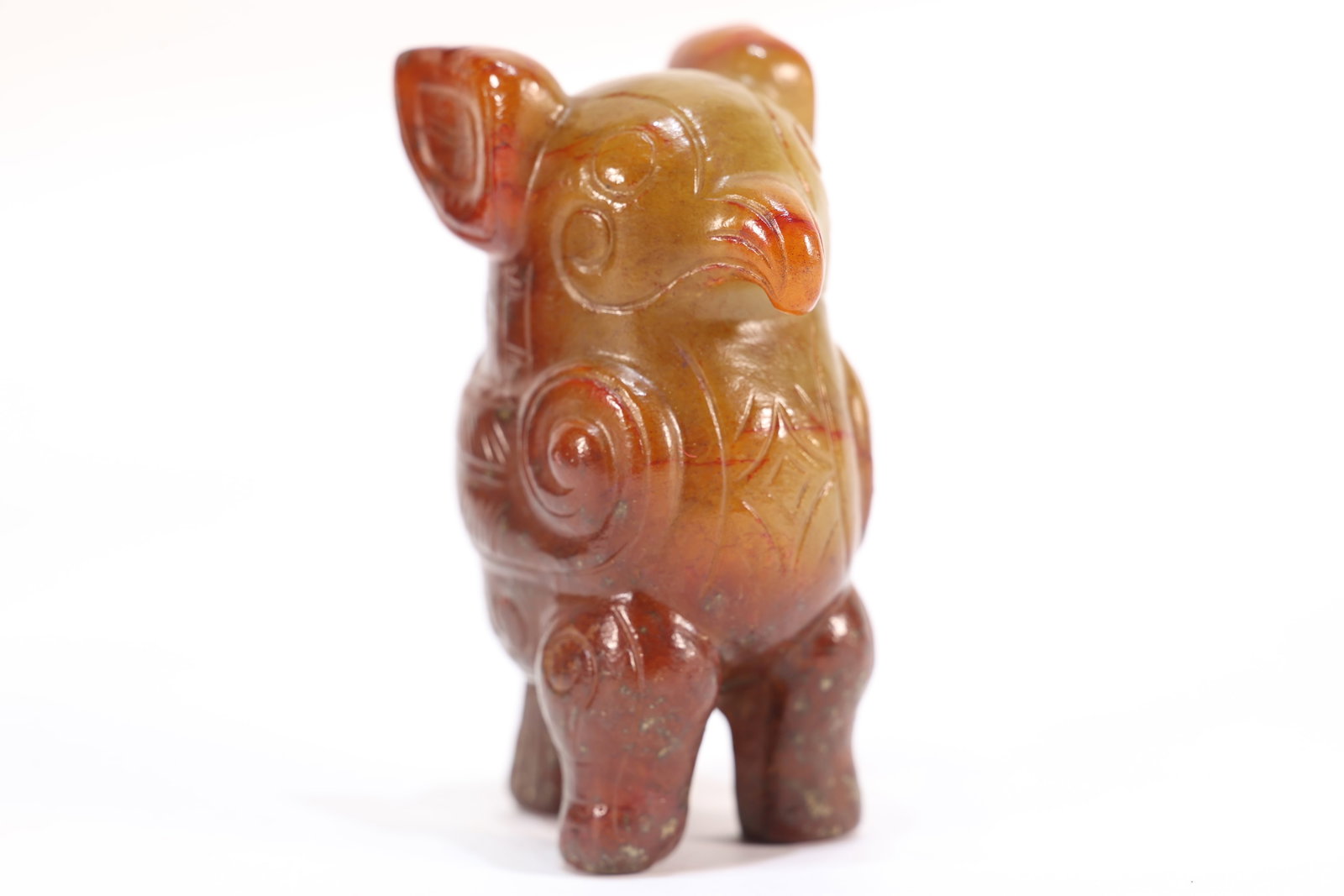 Jade Carved Beast Face Pattern Bird Shape Ornament