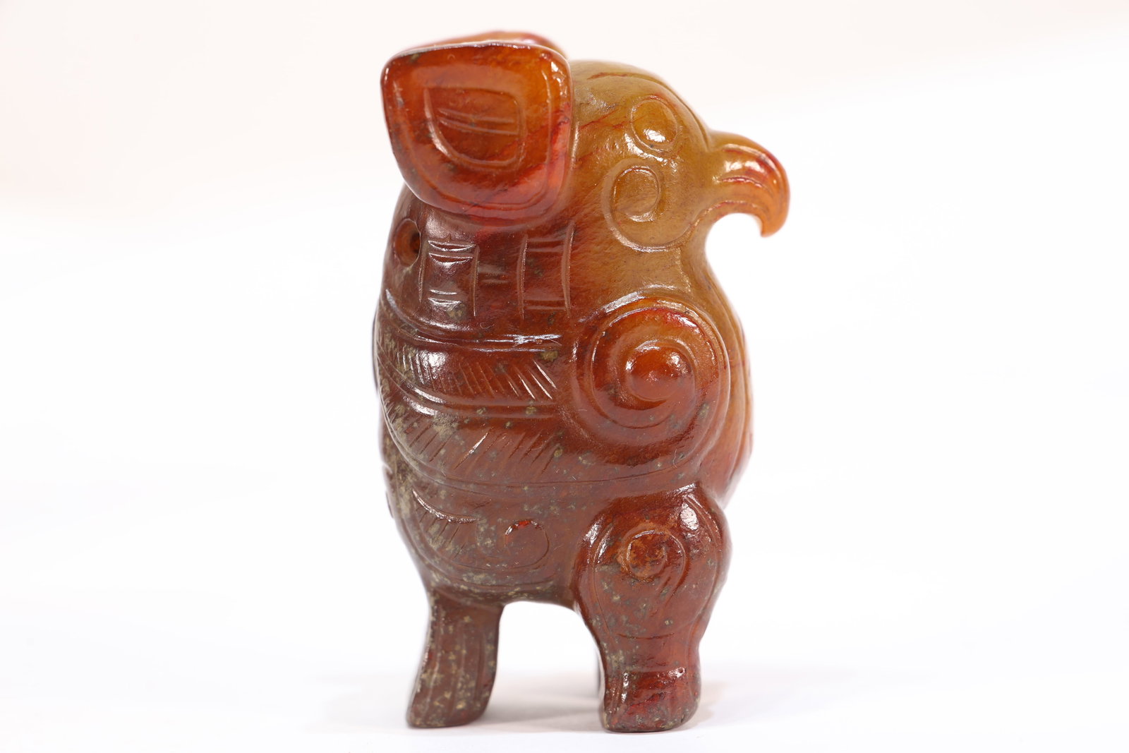 Jade Carved Beast Face Pattern Bird Shape Ornament - 2
