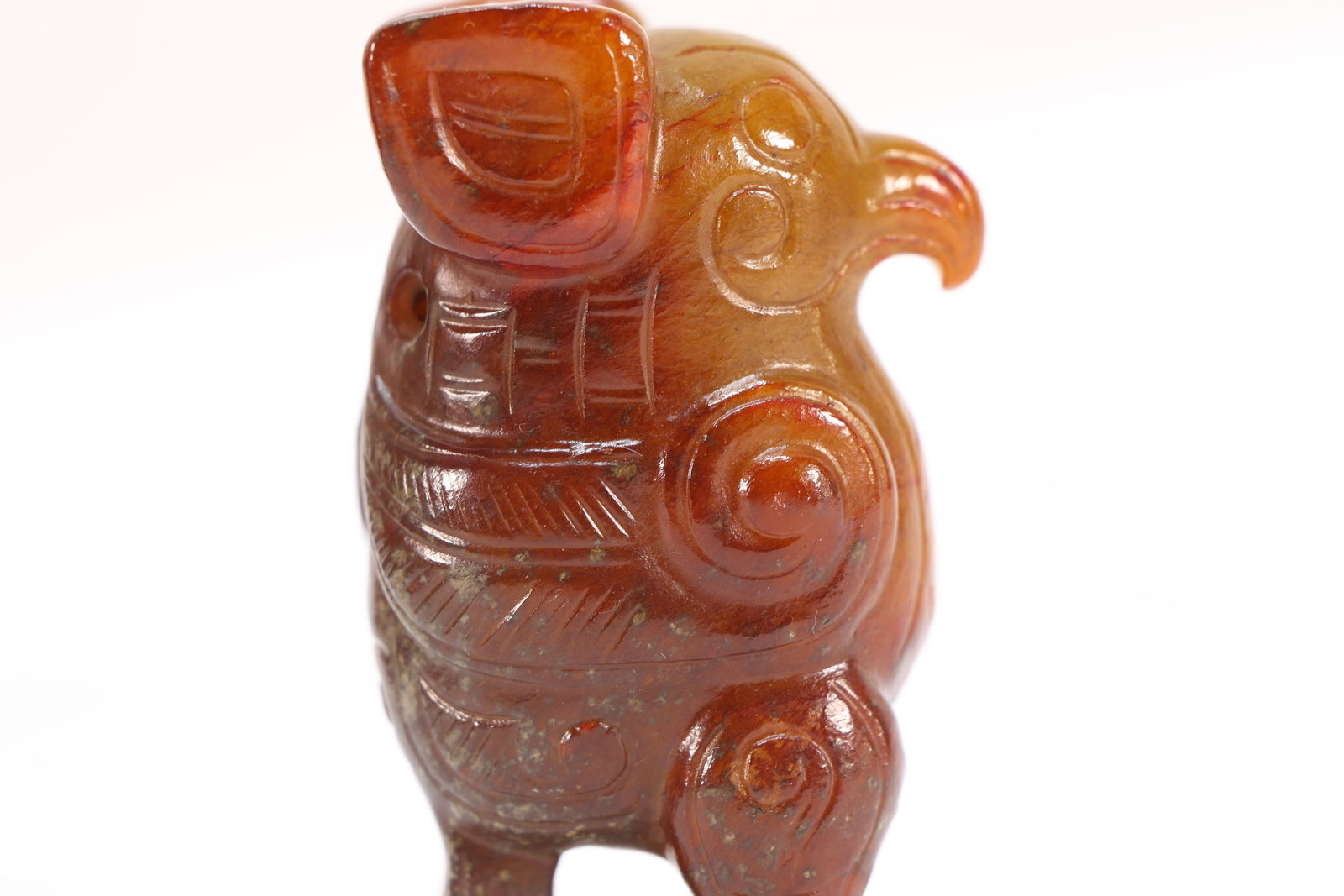 Jade Carved Beast Face Pattern Bird Shape Ornament - 3