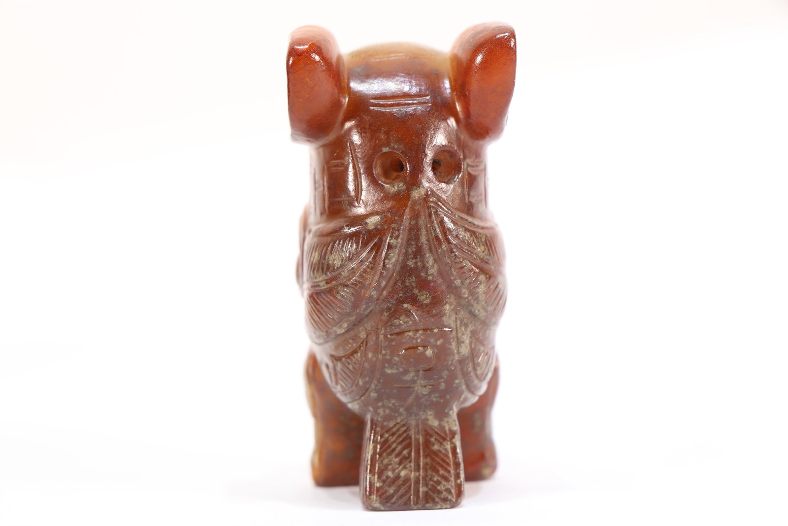 Jade Carved Beast Face Pattern Bird Shape Ornament - 4