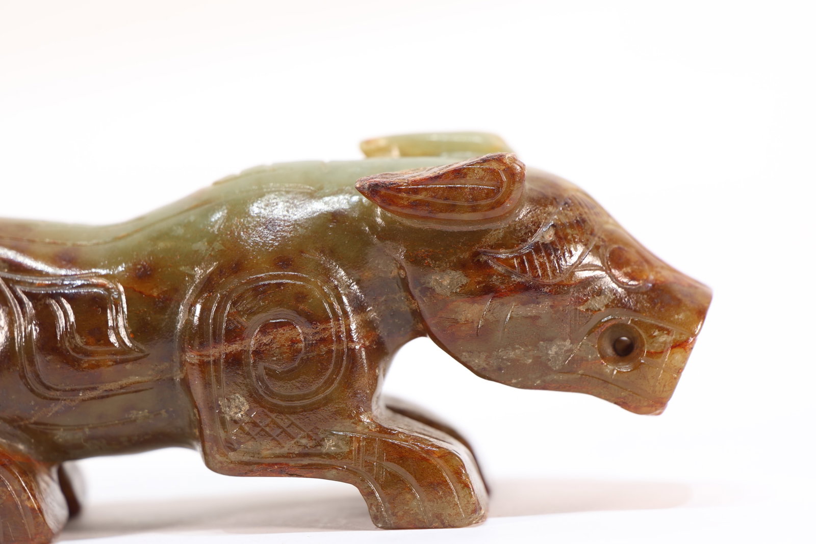 Jade Carved Beast Face Pattern Tiger Shape Ornament - 6