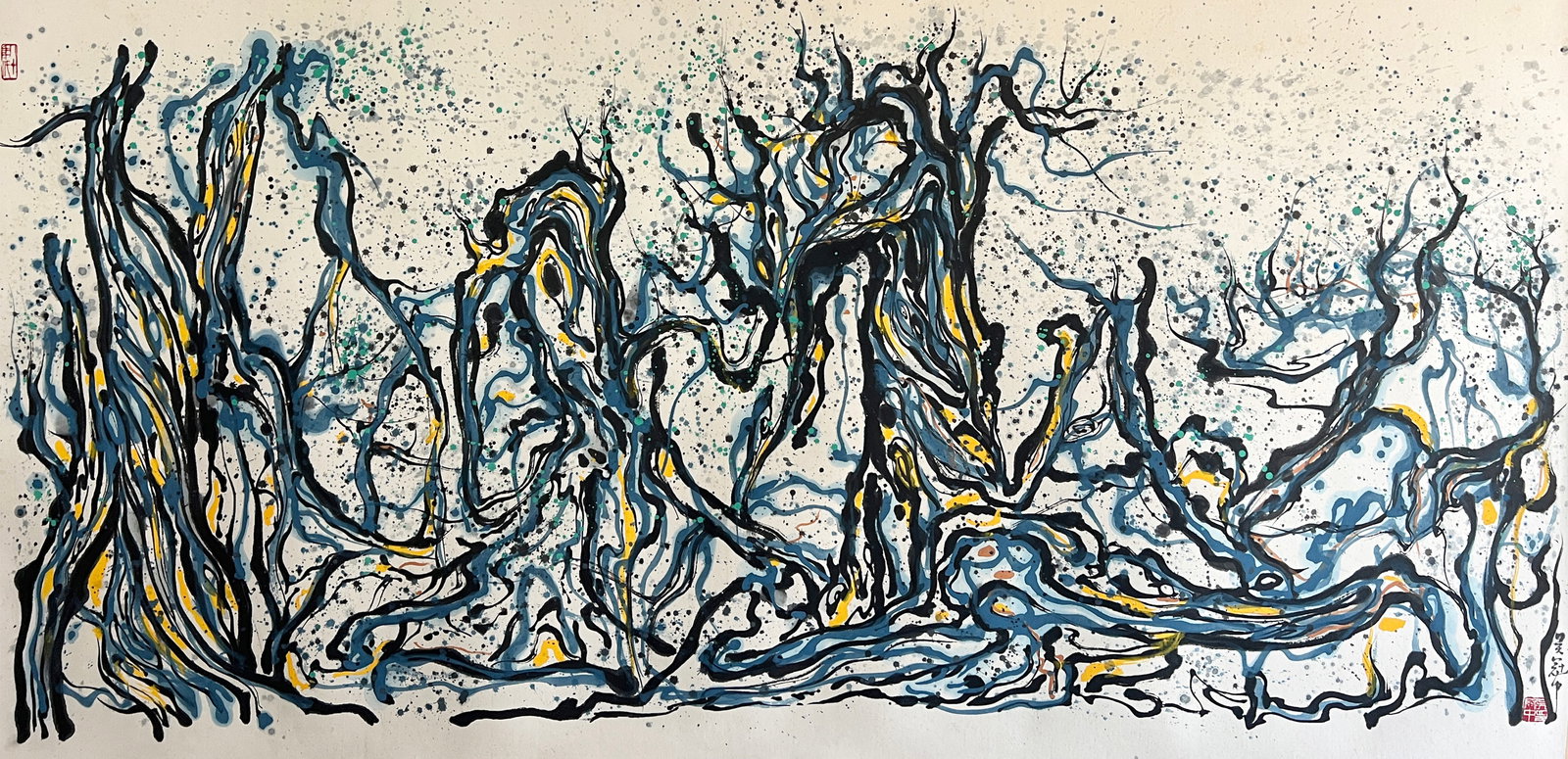 Wu Guanzhong mark, Chinese Forest painting, Ink and Color on Paper, Mounted: Wu Guanzhong mark, Chinese Forest painting, Ink and Color on Paper, Mounted (138 x 69cm)