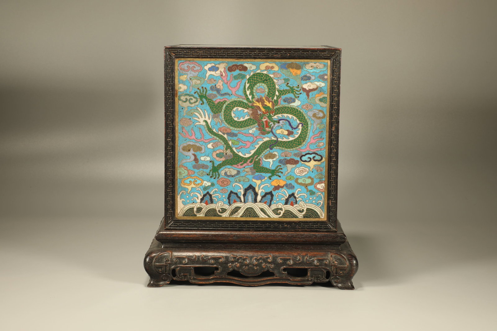 Red Sandalwood Inlaid Bronze Cloisonne Carved Dragon Pattern Stone Seal Box: Red Sandalwood Inlaid Bronze Cloisonne Carved Dragon Pattern Stone Seal Box (23 x 25cm)
