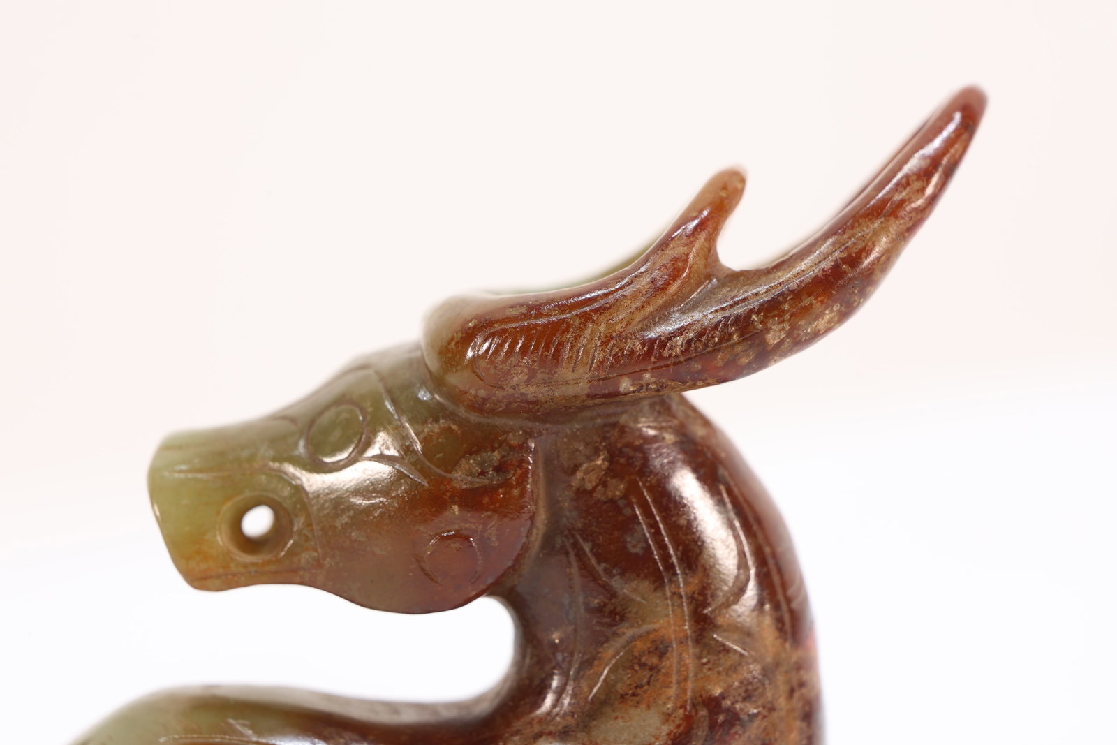 Jade Carved Beast Face Pattern Deer Shape Ornament - 5