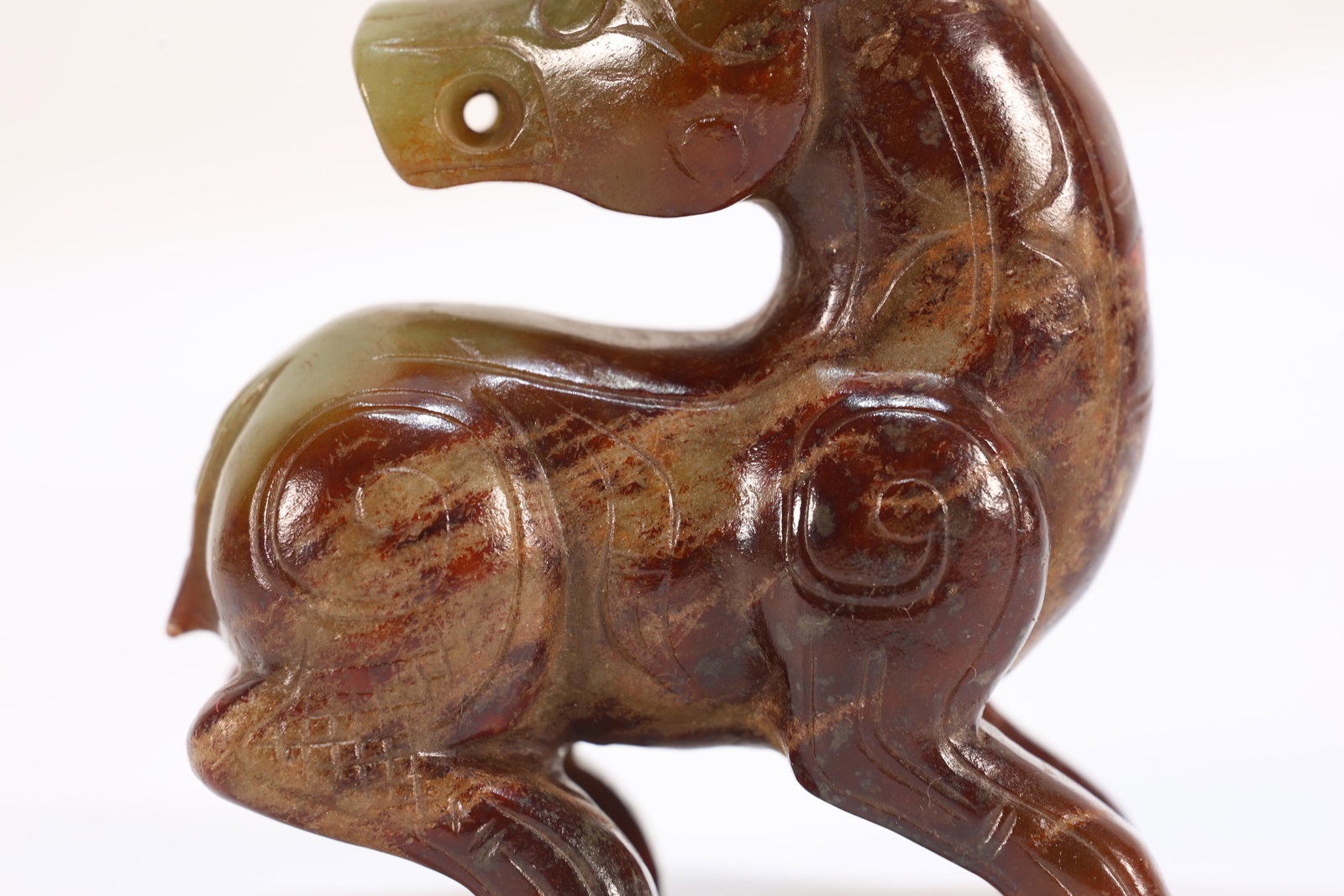 Jade Carved Beast Face Pattern Deer Shape Ornament - 6