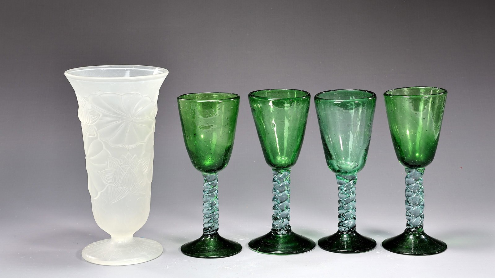 Hand Blown Twisted Stem Wine Glass And Frosted Glass Vase (1 of 8)