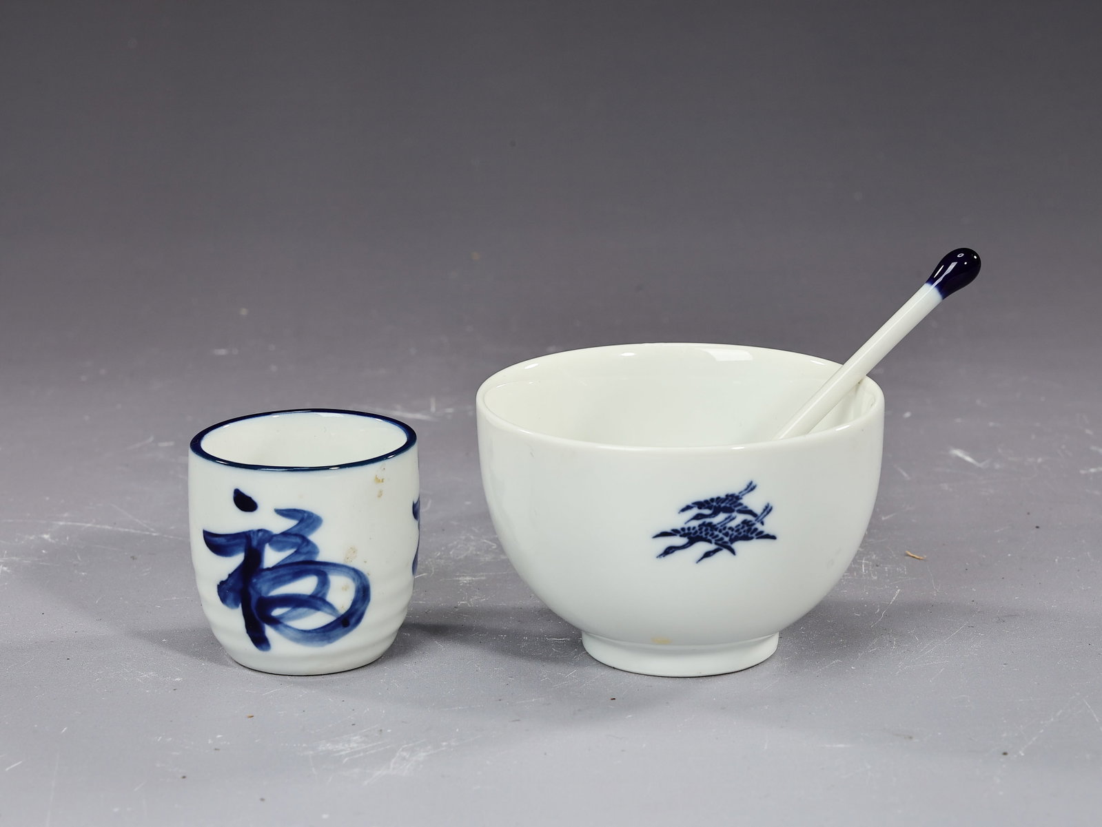 Set Of 6 Porcelain Blue And White Dragon Tea Cups And 1970s JAL Japan Airlines Bowl - 6