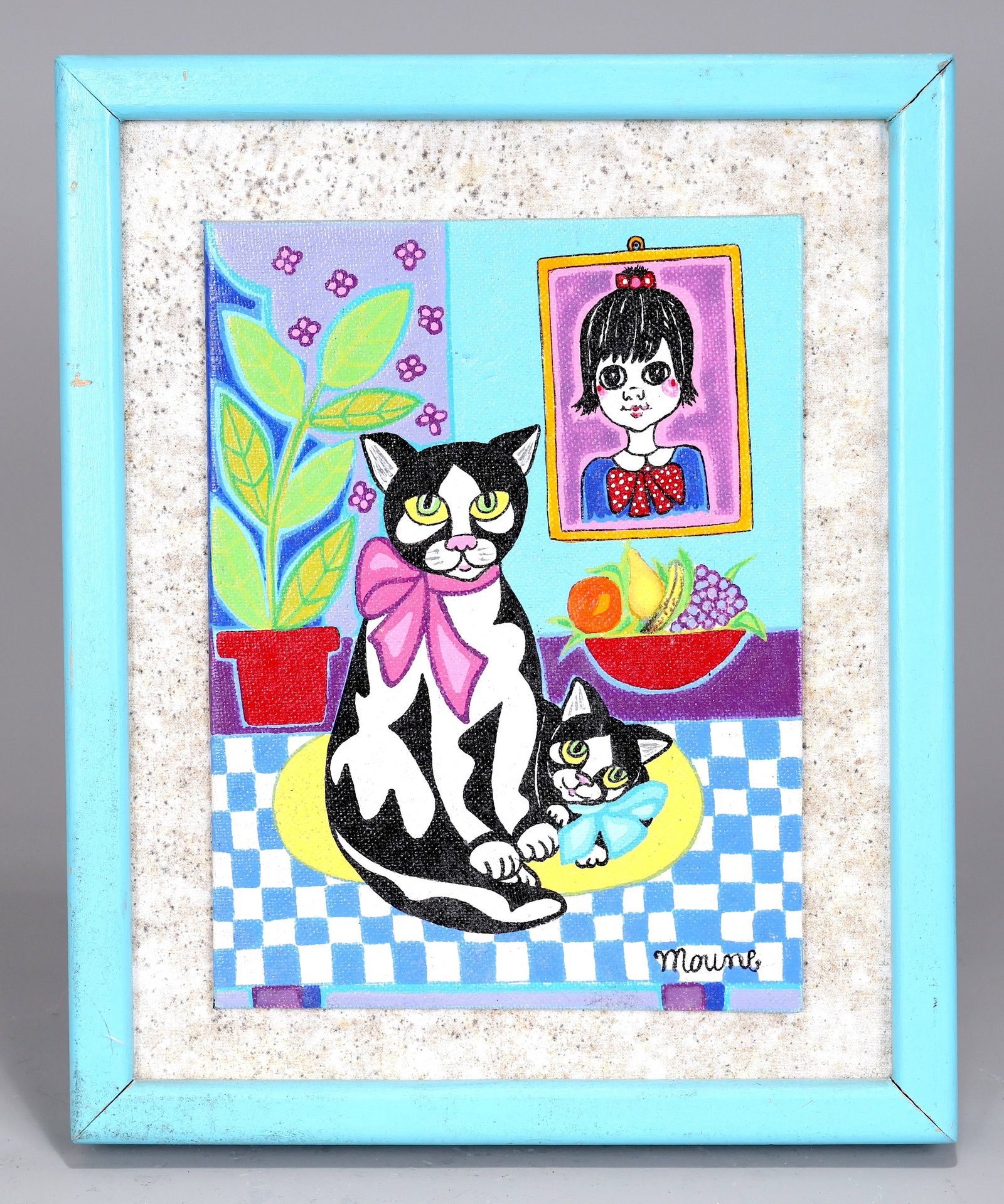"Moune" Cat Oil Painting By Monique Plassmann: "Moune" Cat Oil Painting By Monique Plassmann (22 x 27 x 4 cm Including Frame)