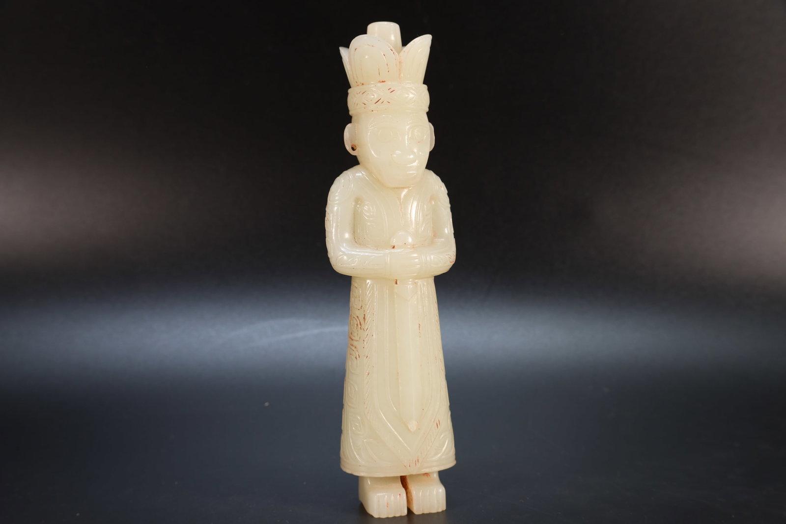 Jade Carved Beast Face Pattern Character Shape Ornament: Jade Carved Beast Face Pattern Character Shape Ornament (17.5 x 4.8 x 3cm)