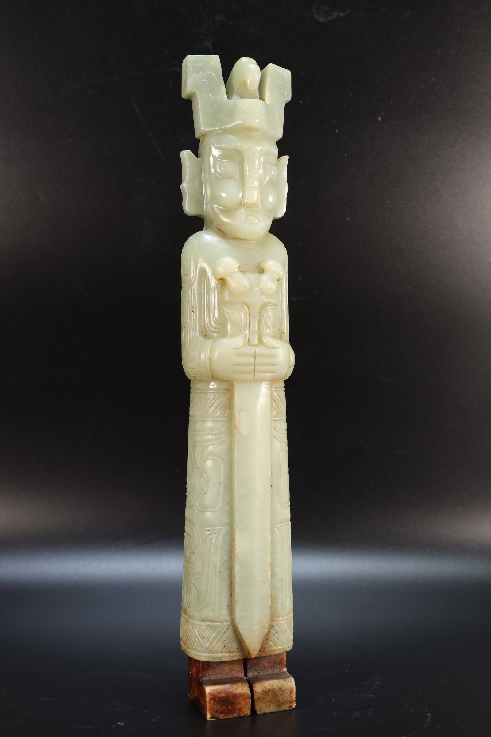 Jade Carved Beast Face Pattern Character Shape Figure: Jade Carved Beast Face Pattern Character Shape Figure (32 x 5.5 x 4cm)