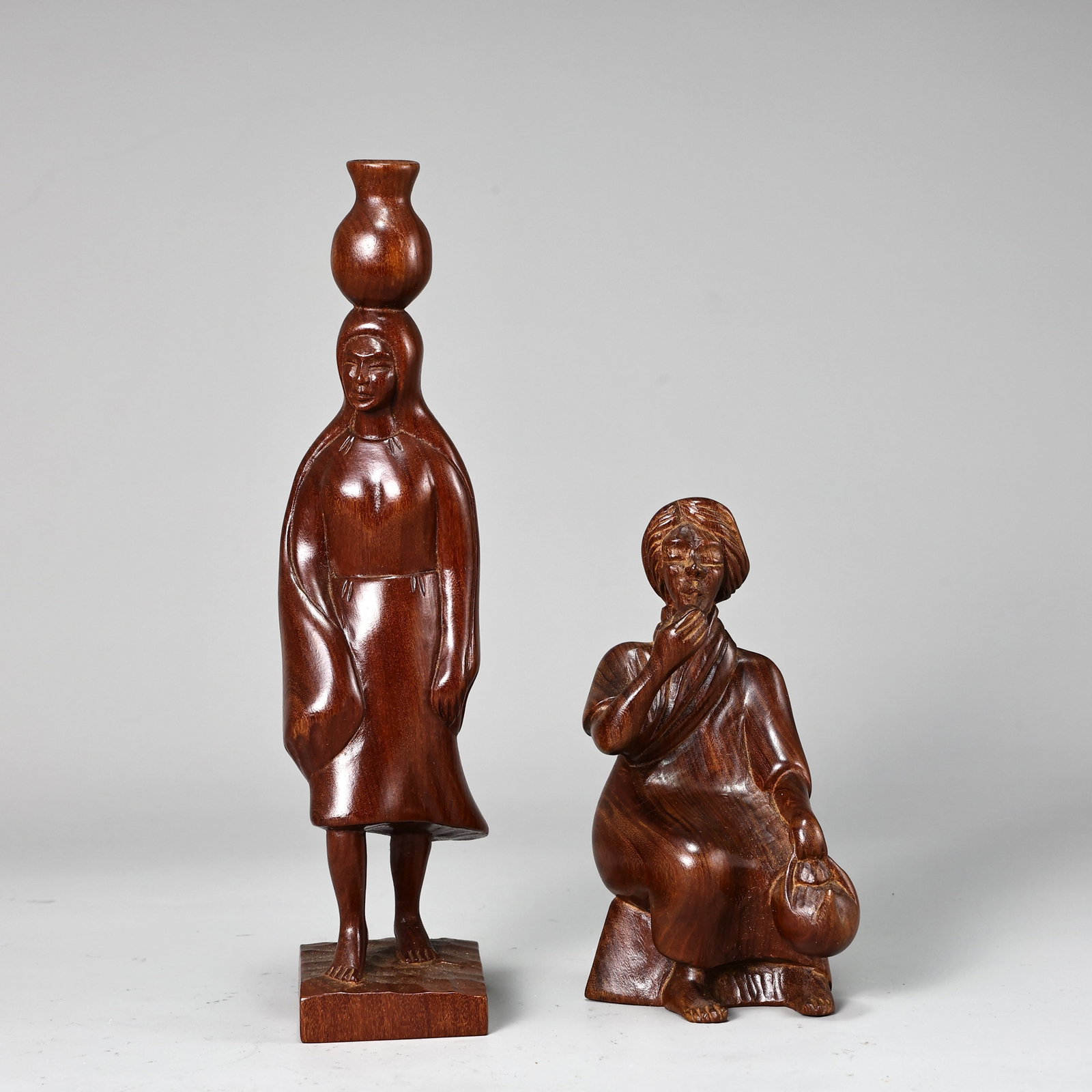 Vintage Wood Hand Carved Smoking Man And Woman Sculptures (1 of 8)