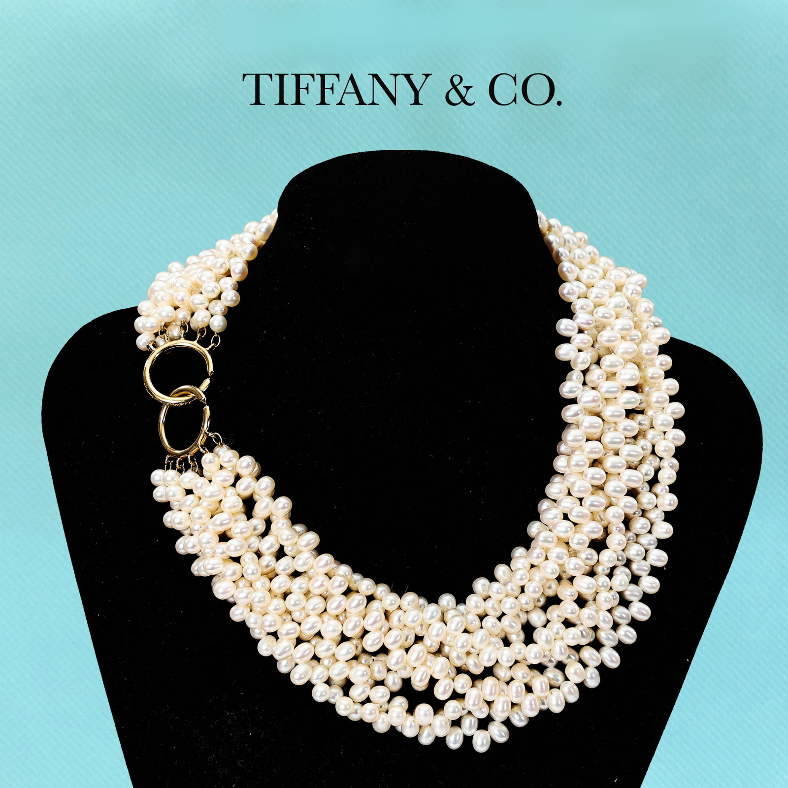 Tiffany & Co. Picasso 18k Gold Freshwater Pearl Multi-strands Choker Necklace: Tiffany & Co. Picasso 18k Gold Freshwater Pearl Multi-strands Choker Necklace (8 x 4 x 43 cm )