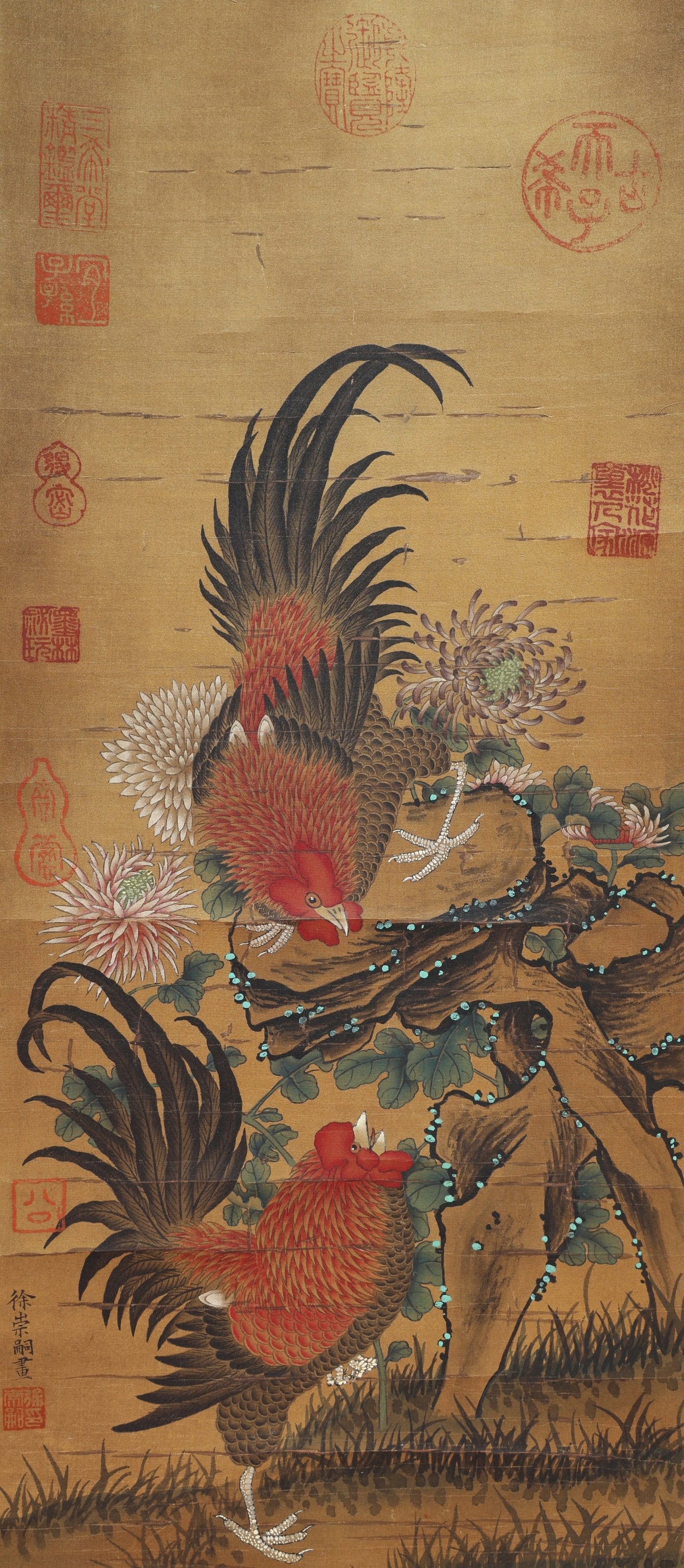 Chinese Drawing Chicken Painting,Xu Chongsi Mark: Chinese Drawing Chicken Painting,Xu Chongsi Mark (54 x 23.5cm)