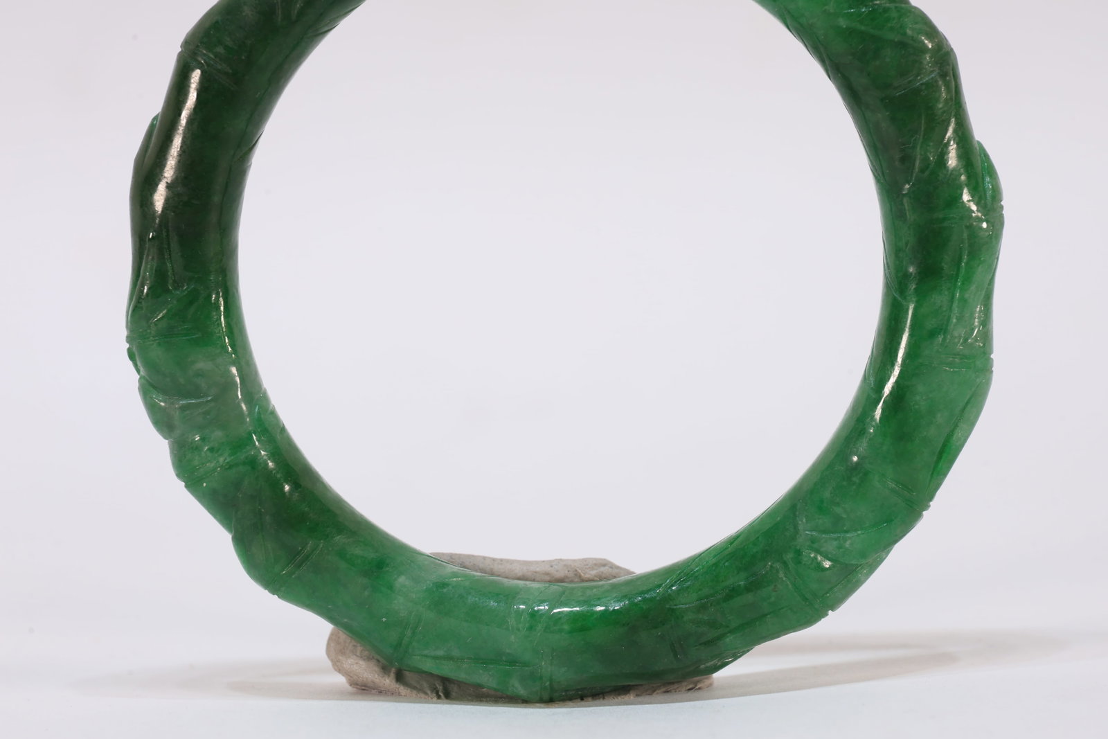 Jadeite Carved Bamboo Pattern Bangle - 6
