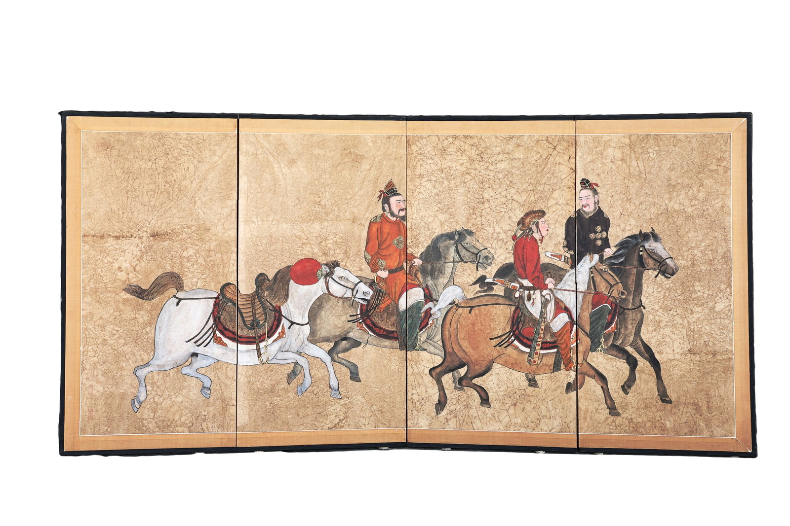 Chinese Painted Riding Horses Folding Screen Panel (1 of 7)