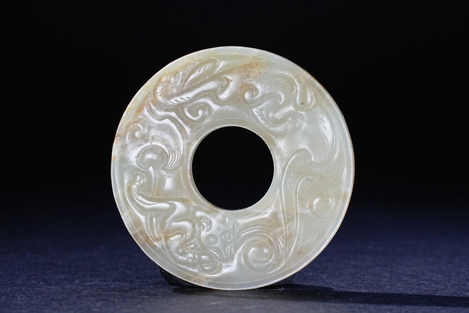 Jade Carved Chi Dragon Pattern Bi - 2