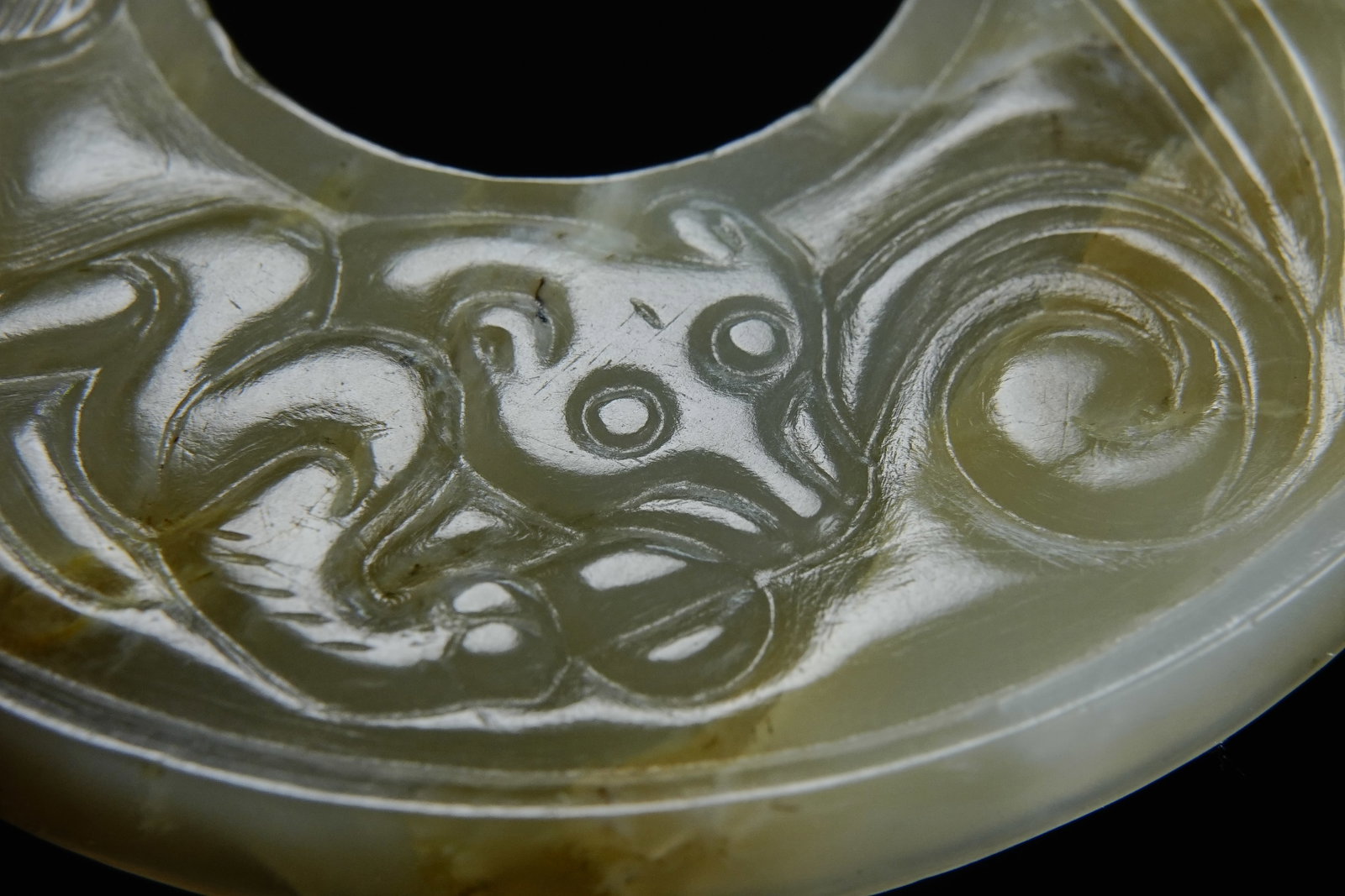 Jade Carved Chi Dragon Pattern Bi - 3