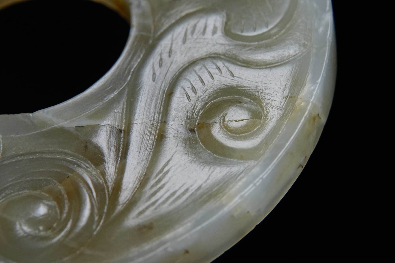 Jade Carved Chi Dragon Pattern Bi - 4