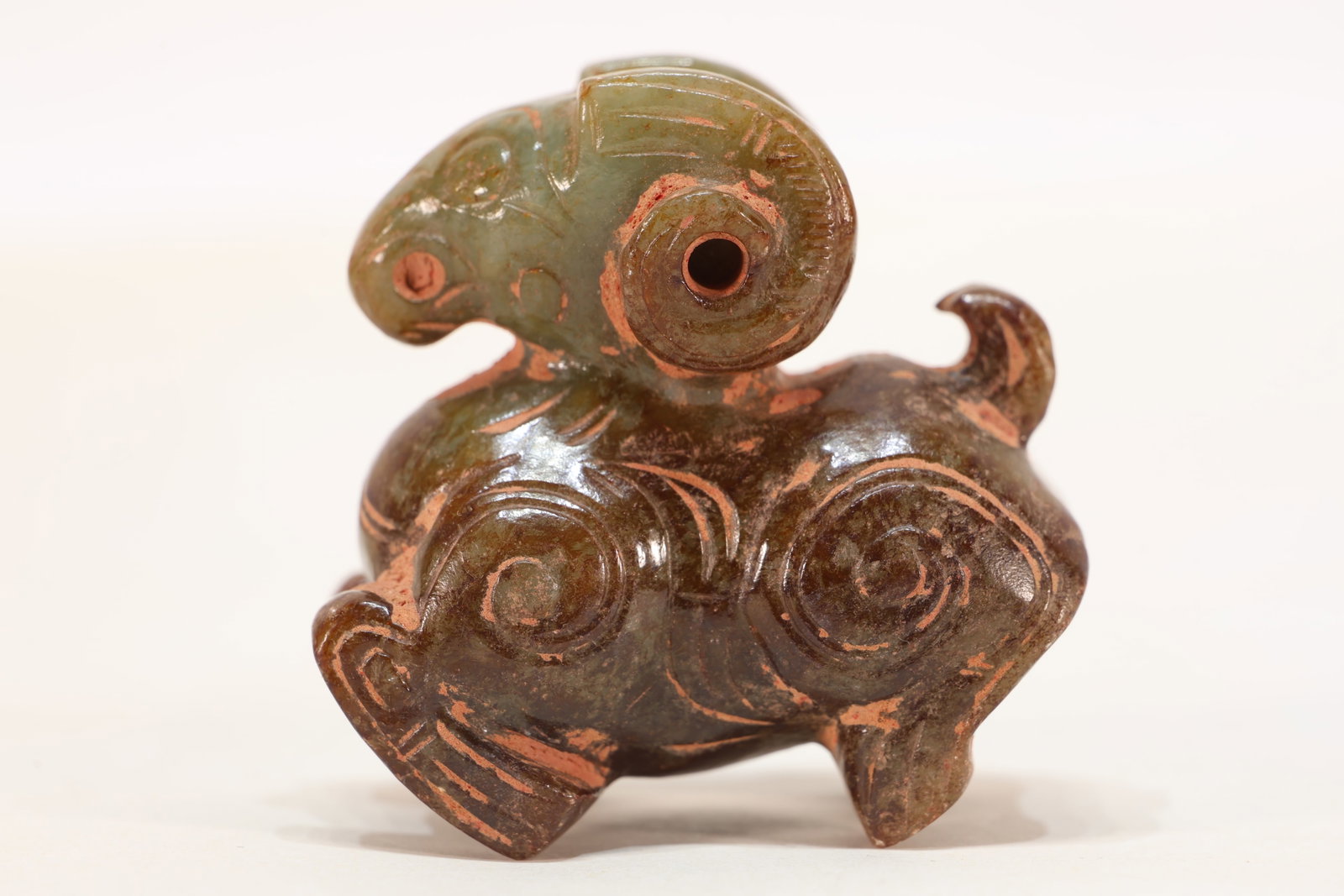 Jade Carved Beast Face Pattern Ram Shape Ornament (1 of 7)