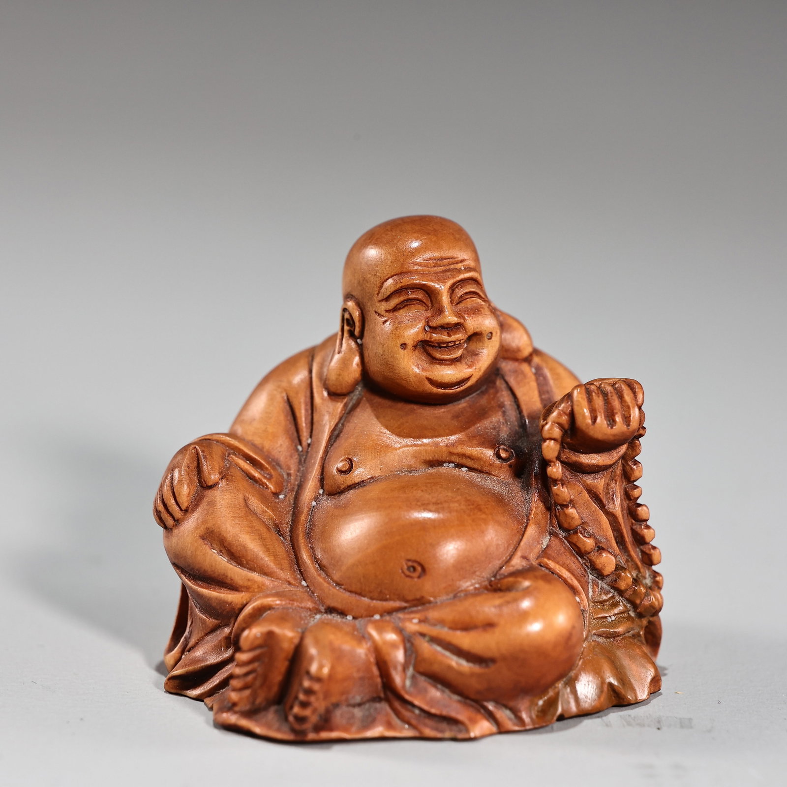 Wood Carved Miniature Maitreya Buddha Statue (1 of 6)