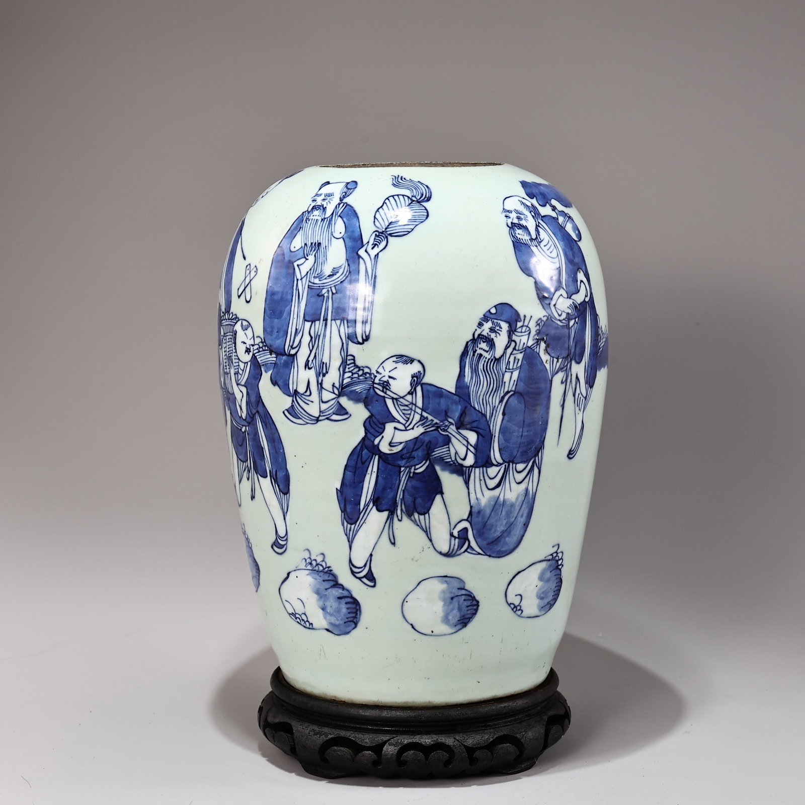 Chinese Style Been Green Base Blue and White the Eight Immortals Porcelain Jar (1 of 7)