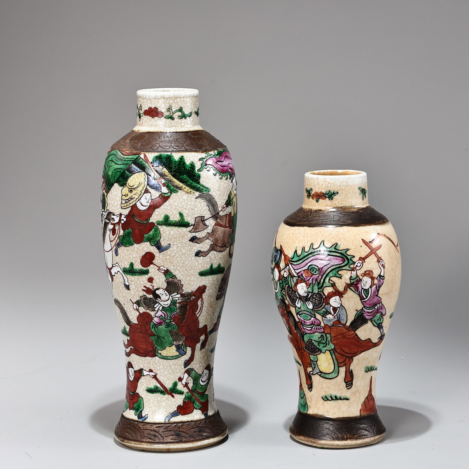 Pair Of Chinese Chenghua Crackle Glazed Porcelain Vases With Warrior Battle Scene (1 of 9)
