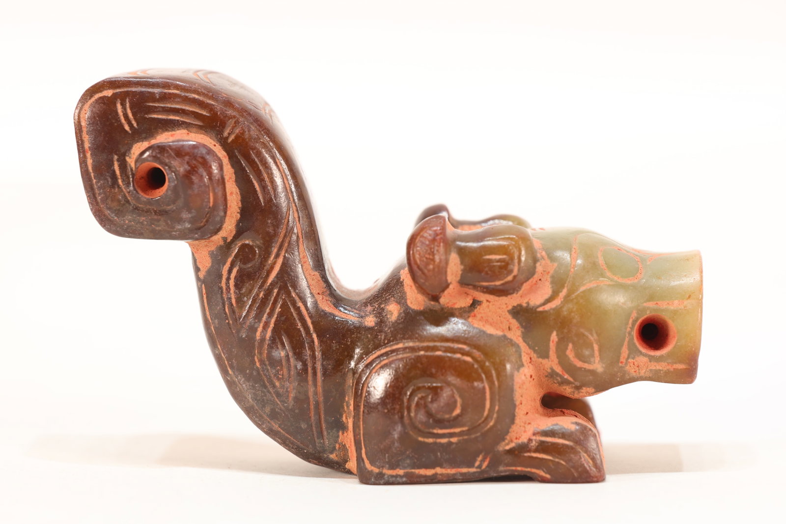 Jade Carved Beast Face Pattern Dragon Shape Ornament (1 of 6)