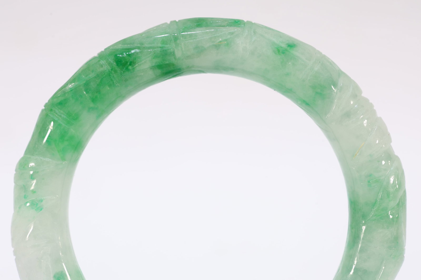 Jadeite Carved Bamboo Pattern Bangle - 2