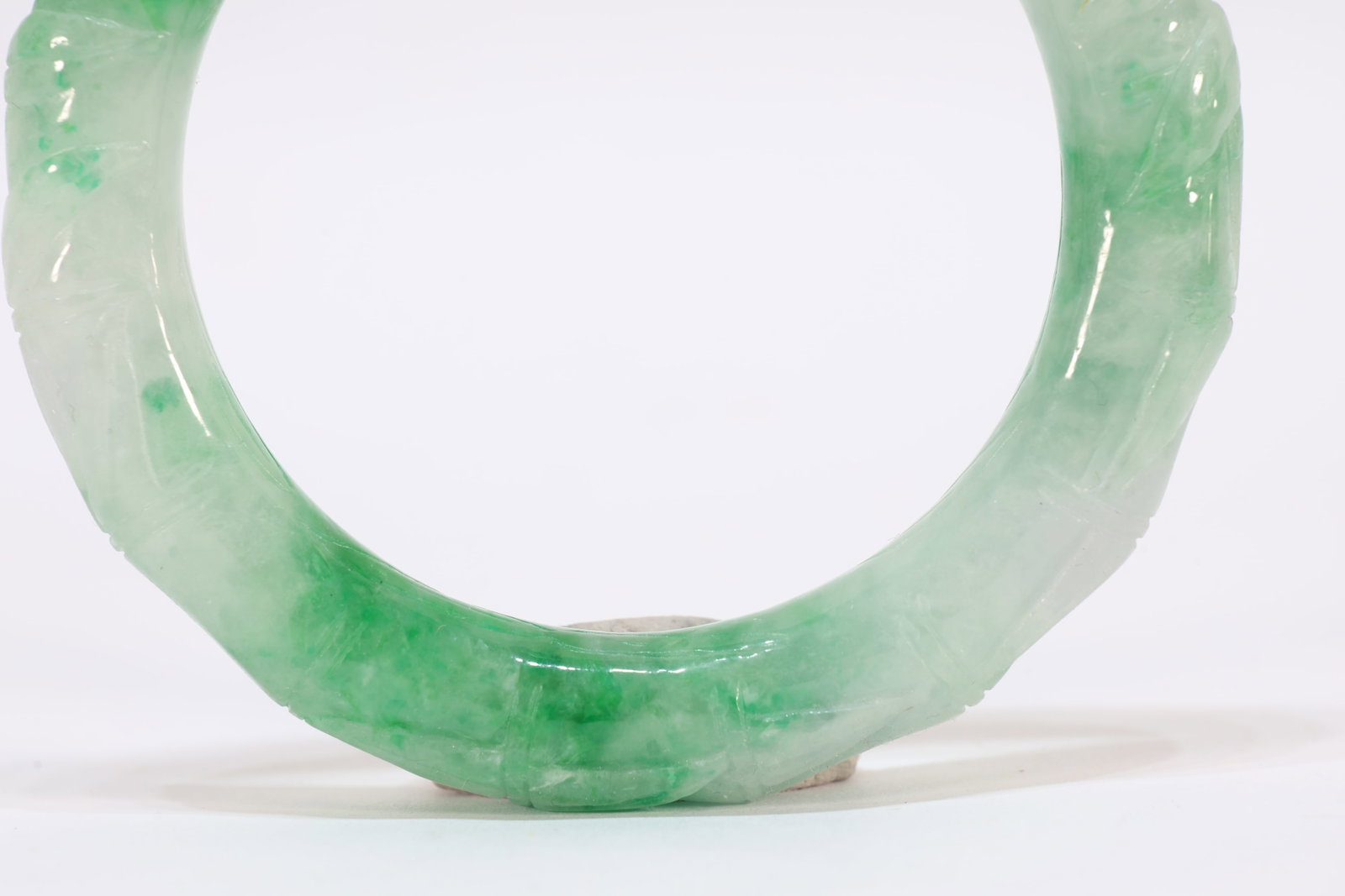 Jadeite Carved Bamboo Pattern Bangle - 3