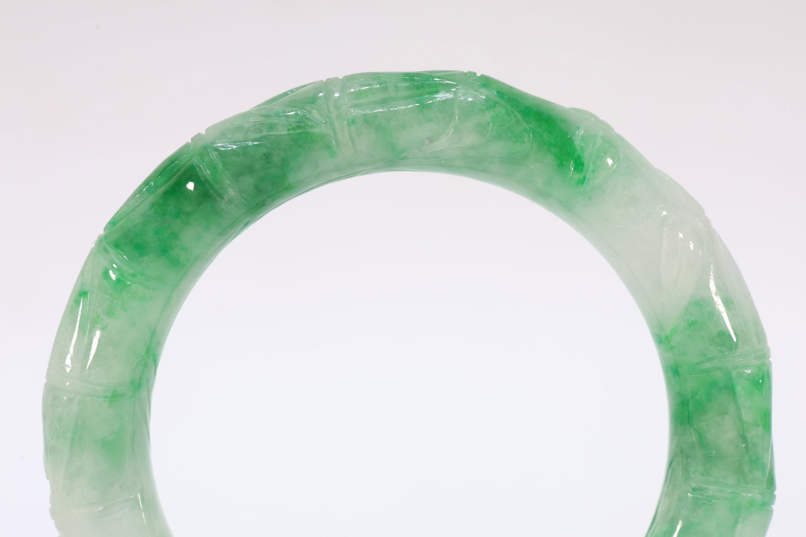Jadeite Carved Bamboo Pattern Bangle - 5
