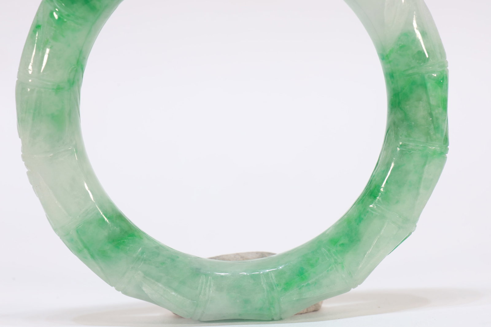 Jadeite Carved Bamboo Pattern Bangle - 6