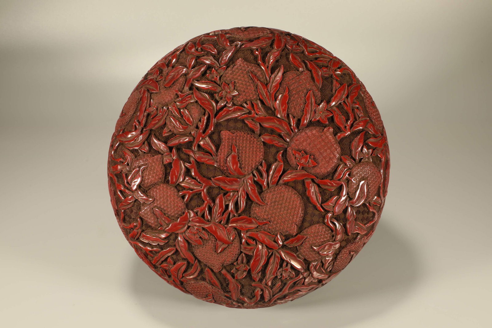 Lacquerware Red Carved Peach Pattern Lid Box - 6