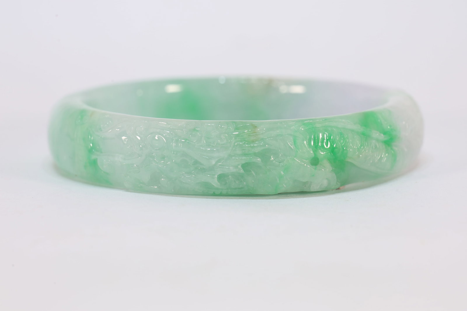 Jadeite Carved Dragon Pattern Bangle - 7