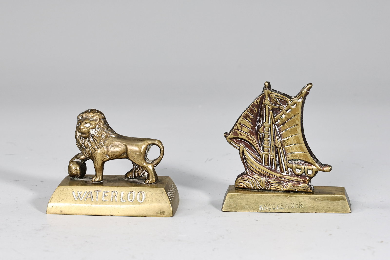 Two Brass Souvenir Figure Statue Lion And Sailboat By KNOKKE, Waterloo (1 of 5)
